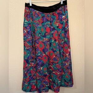 Women’s Vintage 1980’s Floral Jewel Toned Velvet Waist Lined Maxi